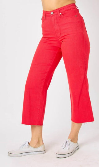 Judy Blue - Calça jeans cropped com controle de barriga e perna larga