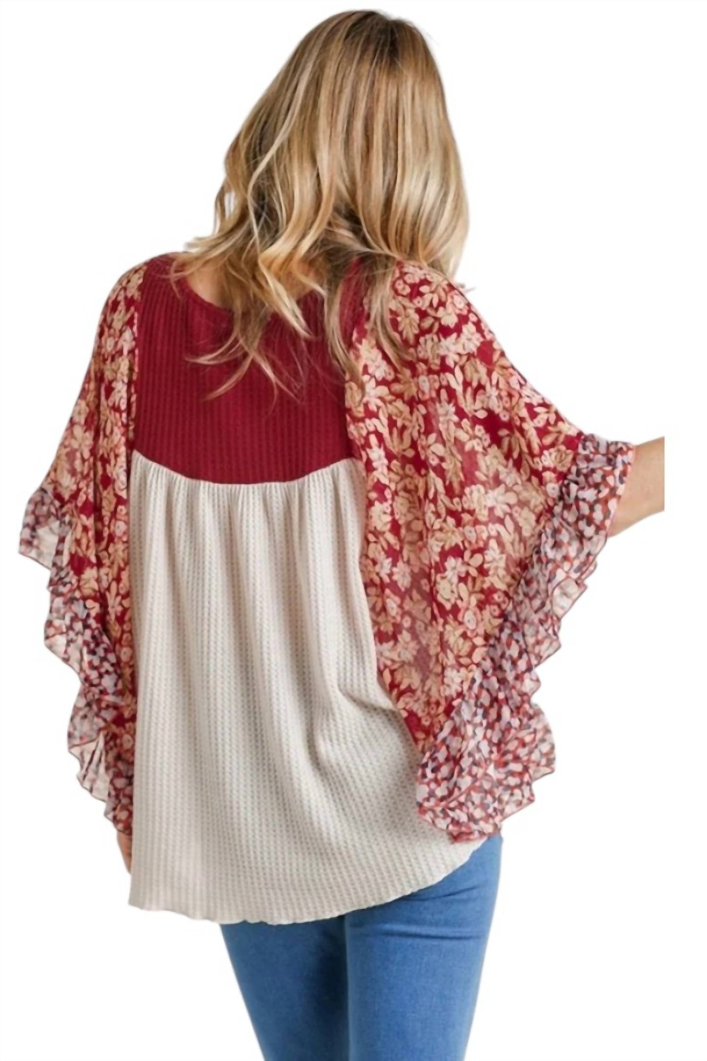 Umgee - Floral Metallic Butterfly Sleeve Top