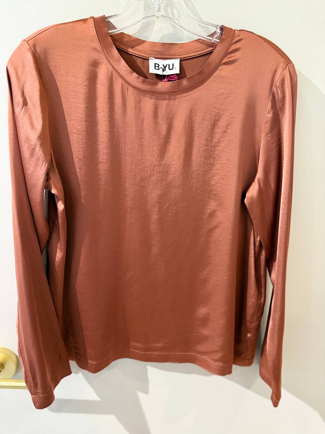 B-Yu - Women's Satin Crew Neck Long Sleeve Top