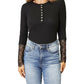 Double Take - Elegant Crochet Lace Border Sleeve Button Blouse