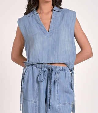 Elan - Top de cintura franzida Chambray