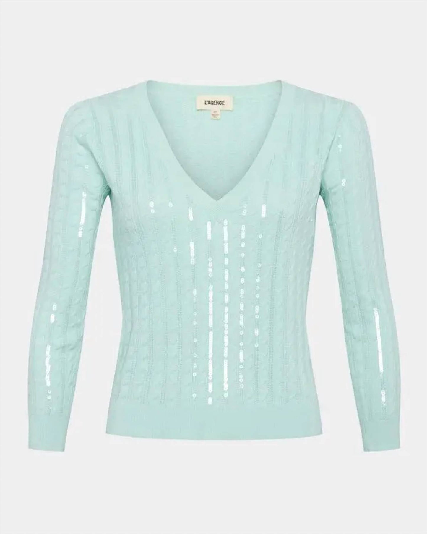 L'Agence - Trinity Sequin Stripe Cable V-neck Sweater