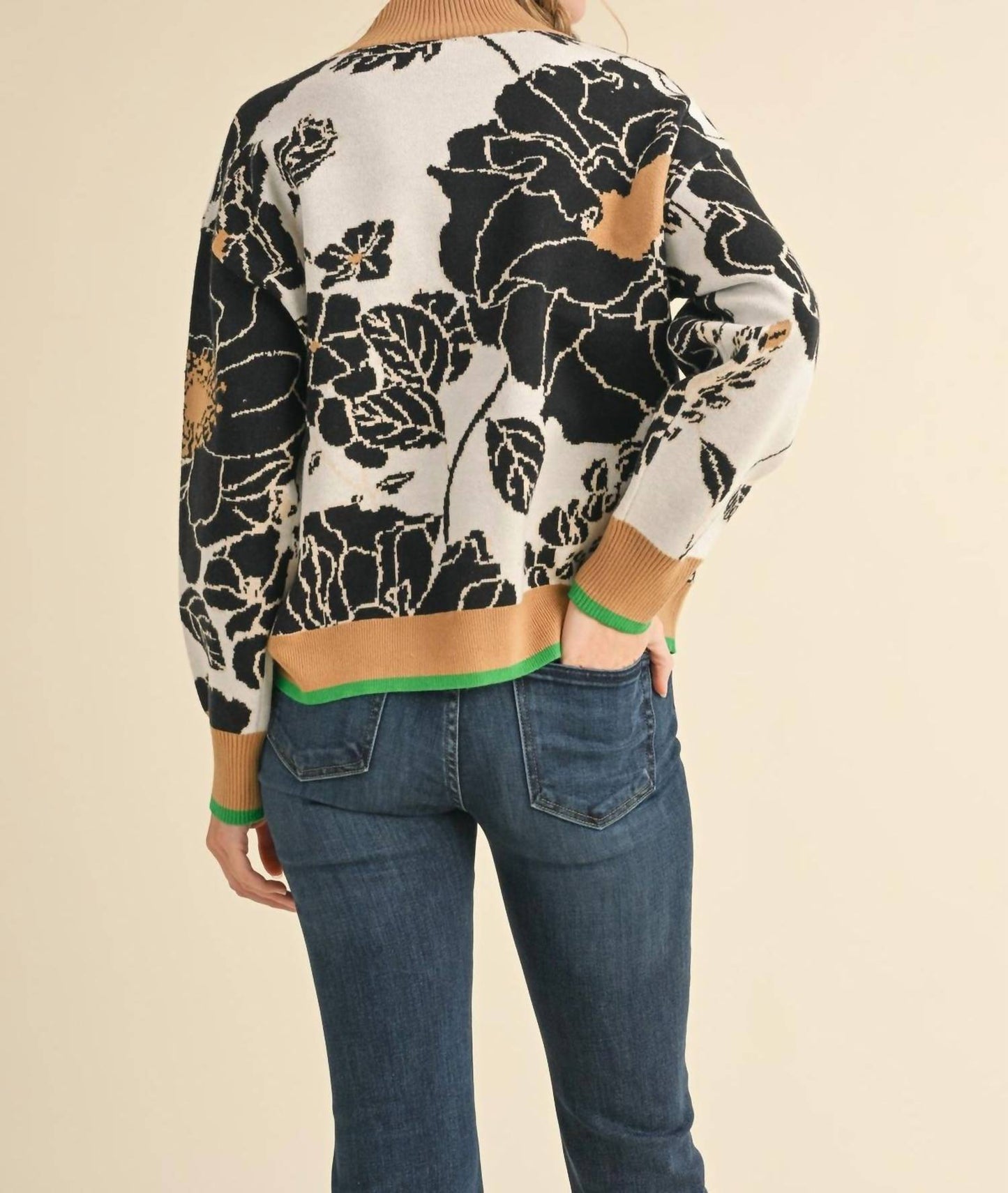 &Merci - Floral Mock Neck Half Zip Sweater