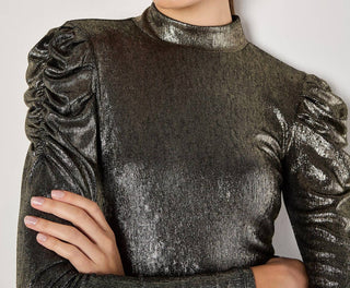 Apricot - Ruched Sleeve Metallic Top