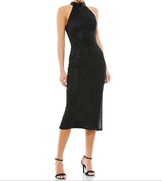 Mac Duggal - Vestido midi com decote alto e contas, sem mangas