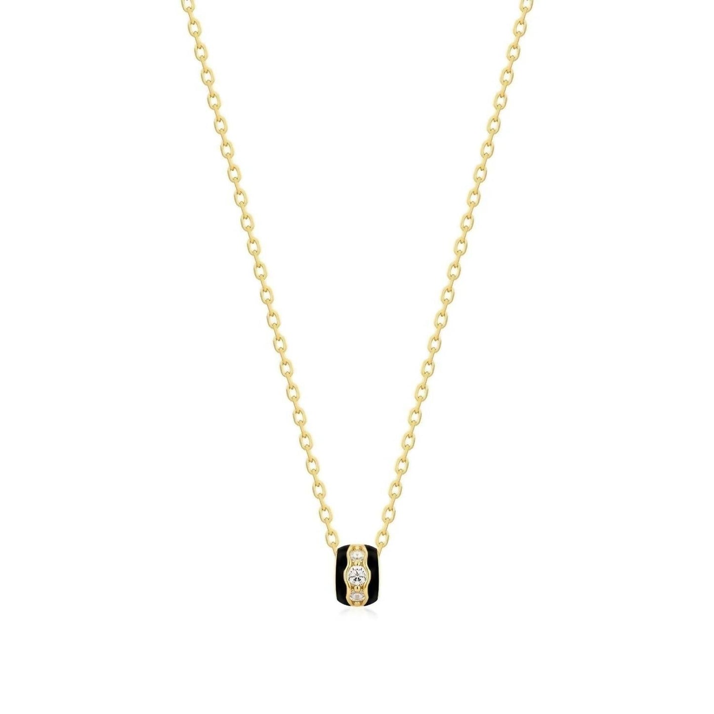 Eklexic - Women's Black Enamel & Cz Channel Rondelle Necklace