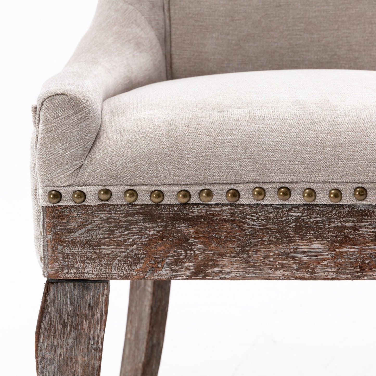A&A Furniture Ultra Side Dining Chair with Thickened Fabric and Bronze Nail Head, Beige, Set of 2