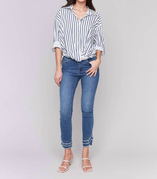 Charlie B - Striped Roll Up Long Sleeves Blouse