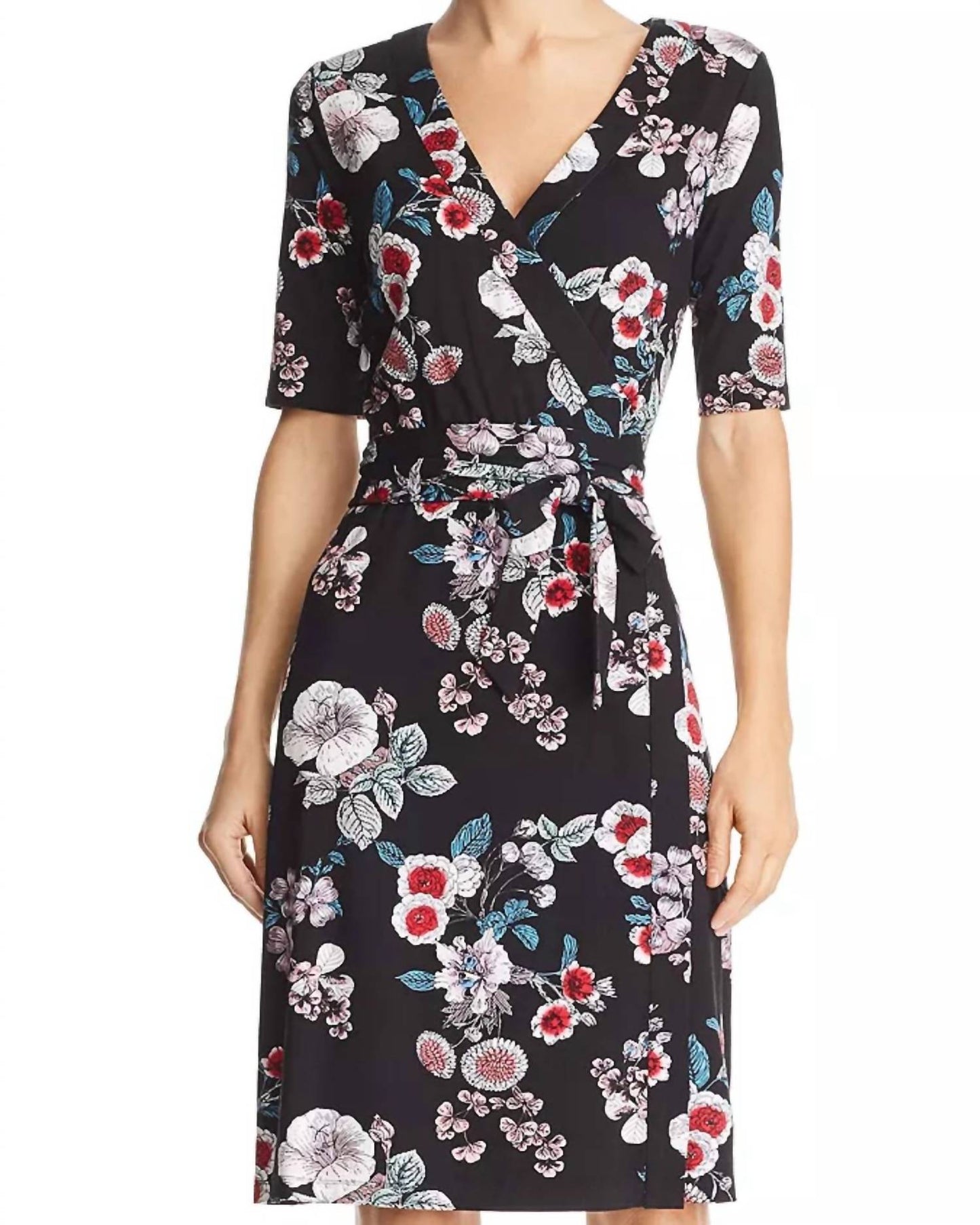 Adrianna Papell - Side Tie Side Floral Faux Wrap Dress