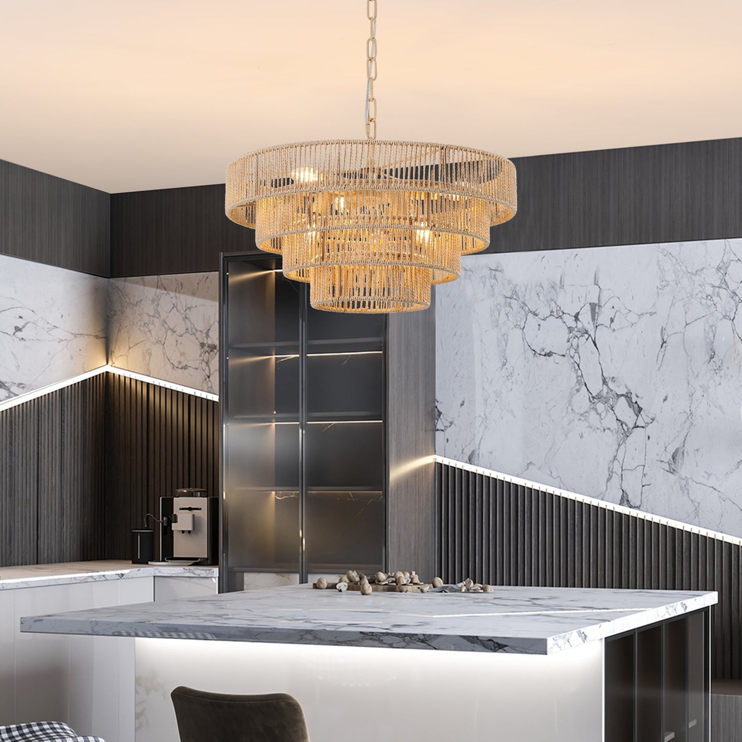 20' Modern 4-Layer Woven Hemp Rope Chandelier