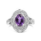 .925 Sterling Silver 9x7mm Oval Purple Amethyst and Diamond Accent Art Deco Style Cocktail Ring (I-J Color, I1-I2 Clarity) - Size 6