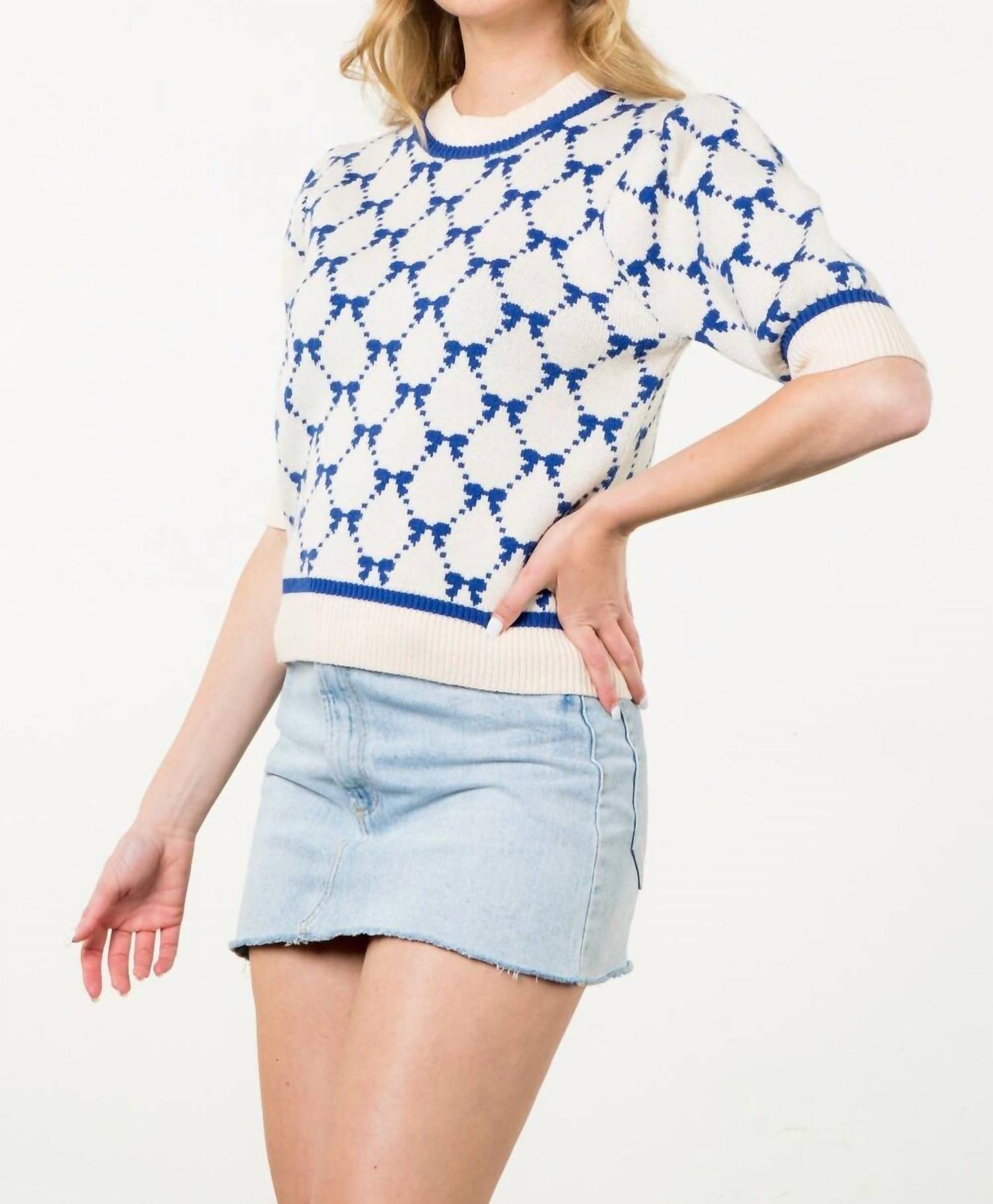 Thml - Bow Print Short Sleeve Sweater