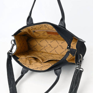 American Darling - Women's Black Suede Tote Bag With White Hand-stitching