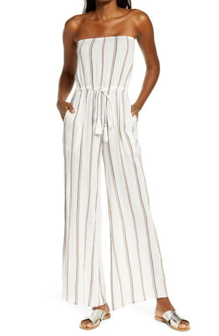 Elan White Stripe Swim Cover-Up Jumpsuit - XSmall