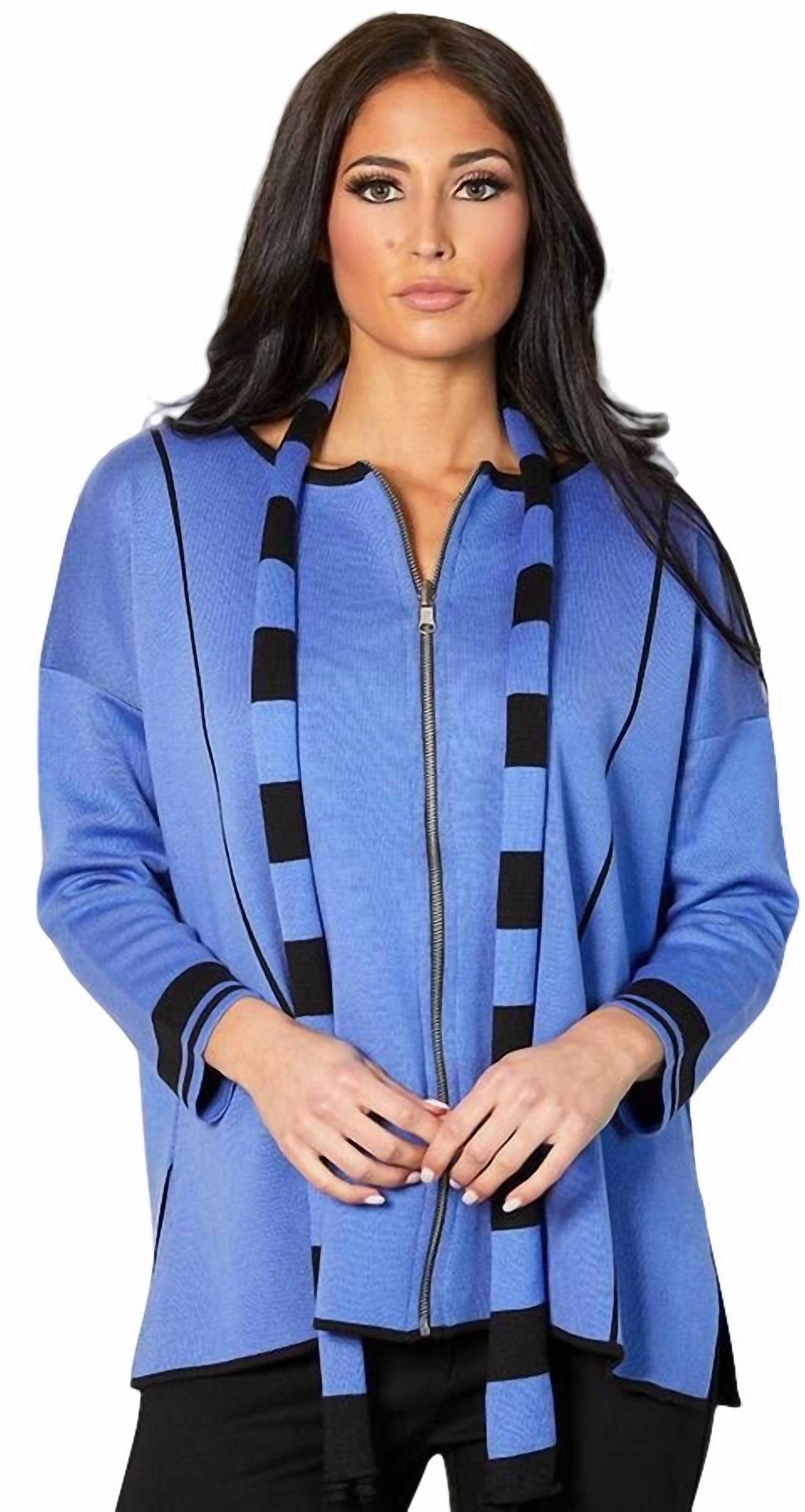 Angel Apparel - Reversible Zip Poncho with Stripe Scarf