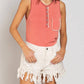 Pol - Button Front Tank With Lace Detail