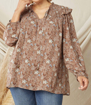 Entro - Blusa com babados e florais - Plus