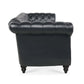 84.65" Black PU Rolled Arm Chesterfield Three Seater Sofa