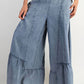 Easel - Ruffle Bottom Hem Washed Wide Leg Palazzo Pants