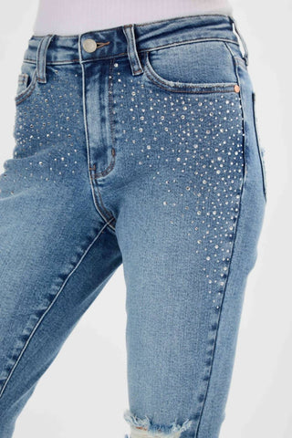 Judy Blue - Calça jeans slim com cintura alta e strass