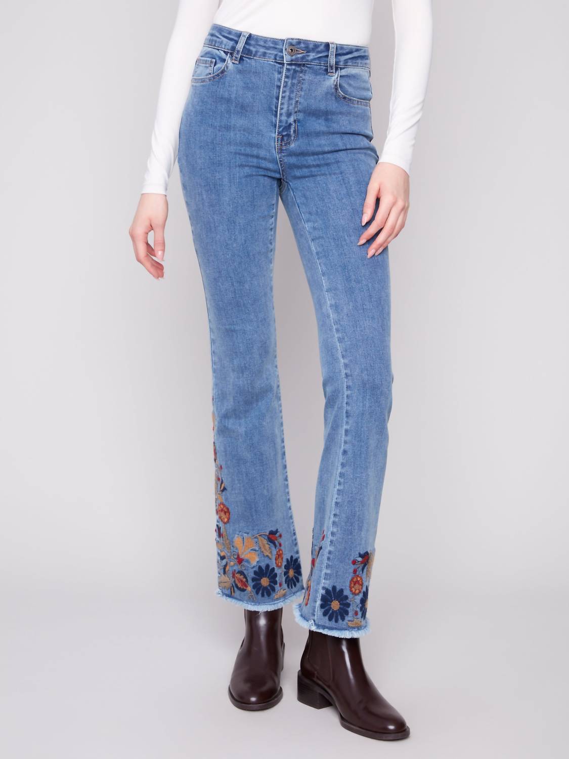 Charlie B - Colorfully Embroidered Flare Denim Pants