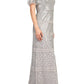 Aidan Mattox - V-neck Sequined Piping Detail Mesh Gown