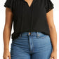 CeCe Smocked Shoulder Ruffle Sleeve Blouse in Rich Black, Size 3X
