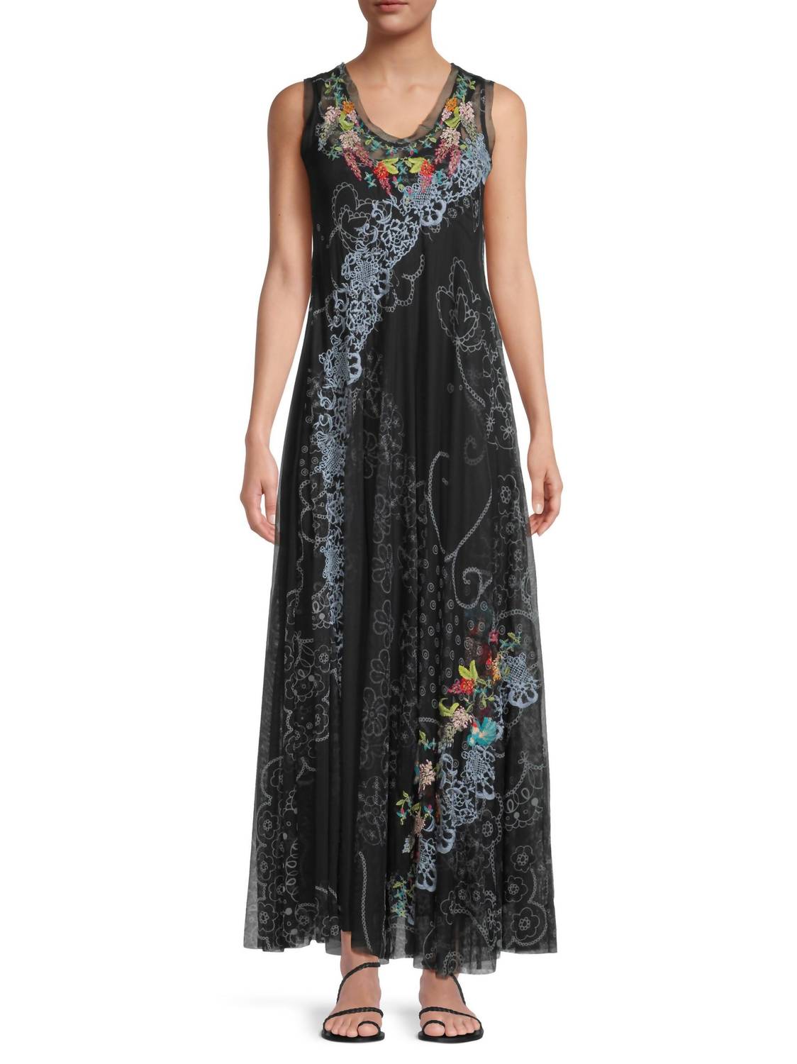 Johnny Was - Swing Lace Embroidered Mesh Maxi Dress