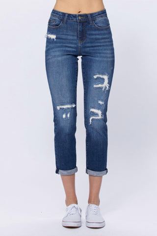 Judy Blue - Calça Jeans Boyfriend com Patch Térmico