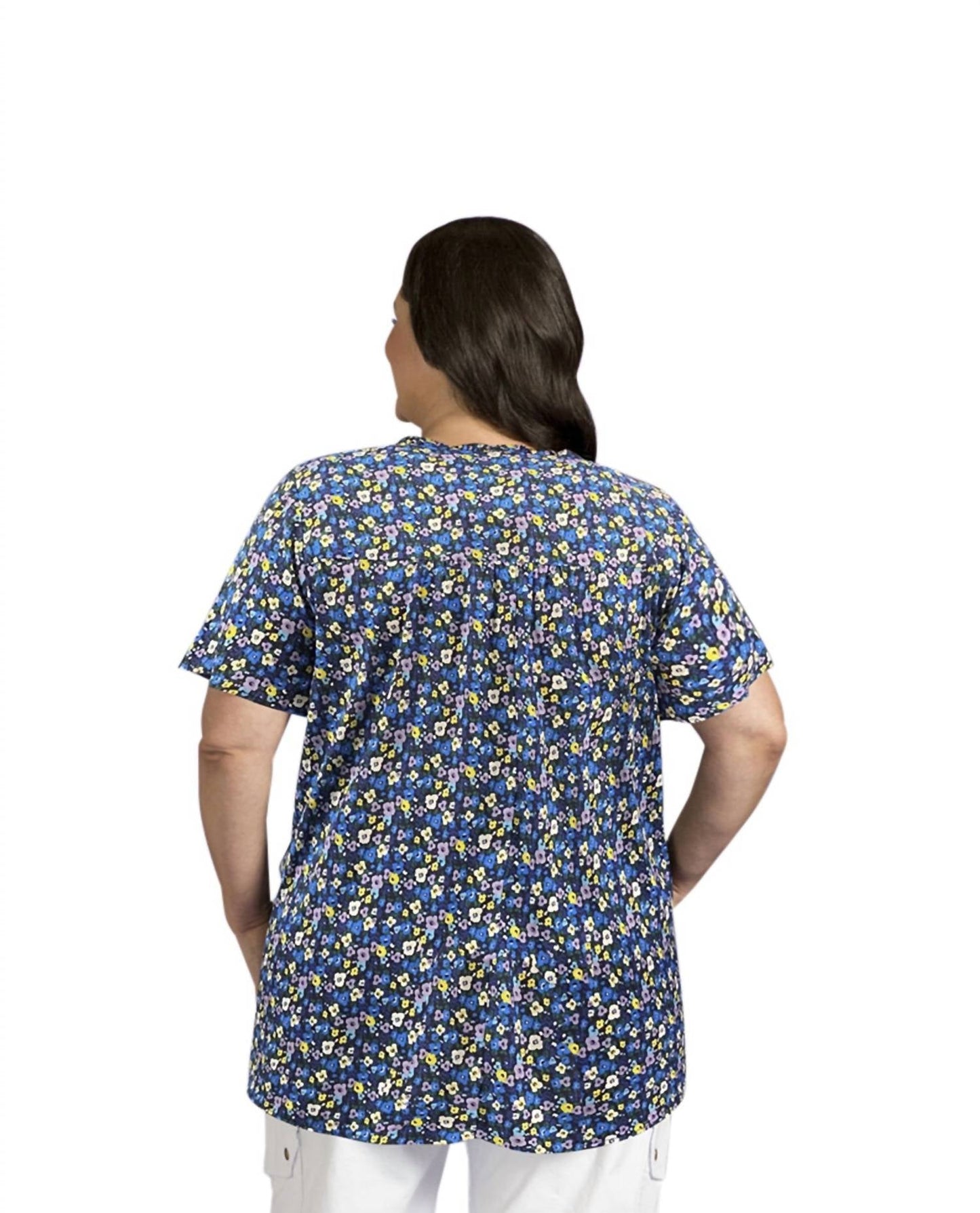 On The Plus Side - Printed Short Sleeve Ruffle and Tie Top - Plus