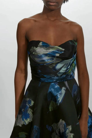 Amsale - Vestido de baile jacquard metálico sem alças