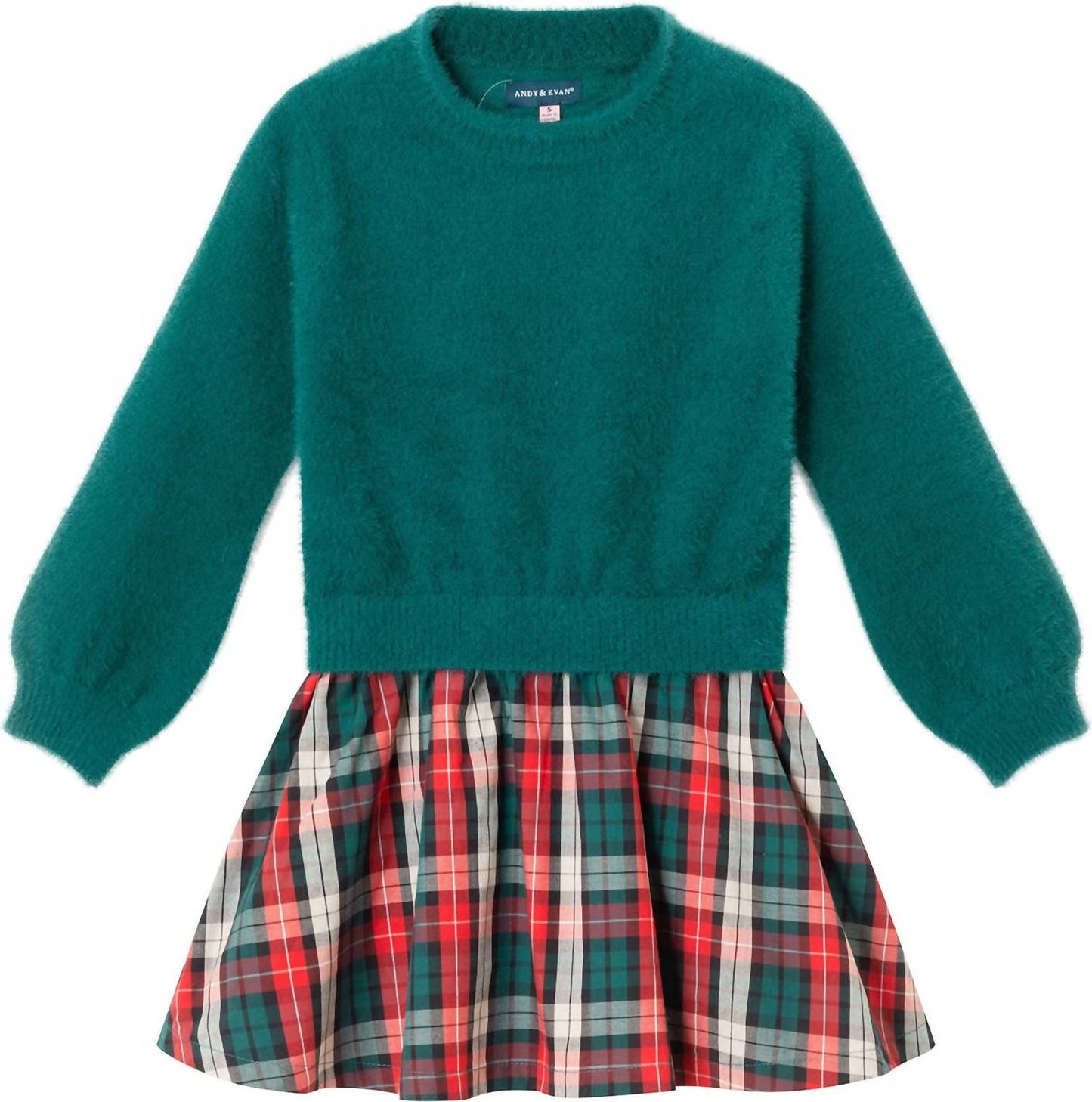 Andy & Evan - Girls Chenille Plaid Flannel Twofer Dress