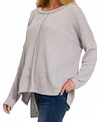 Zenana - Blusa de malha waffle com costura central