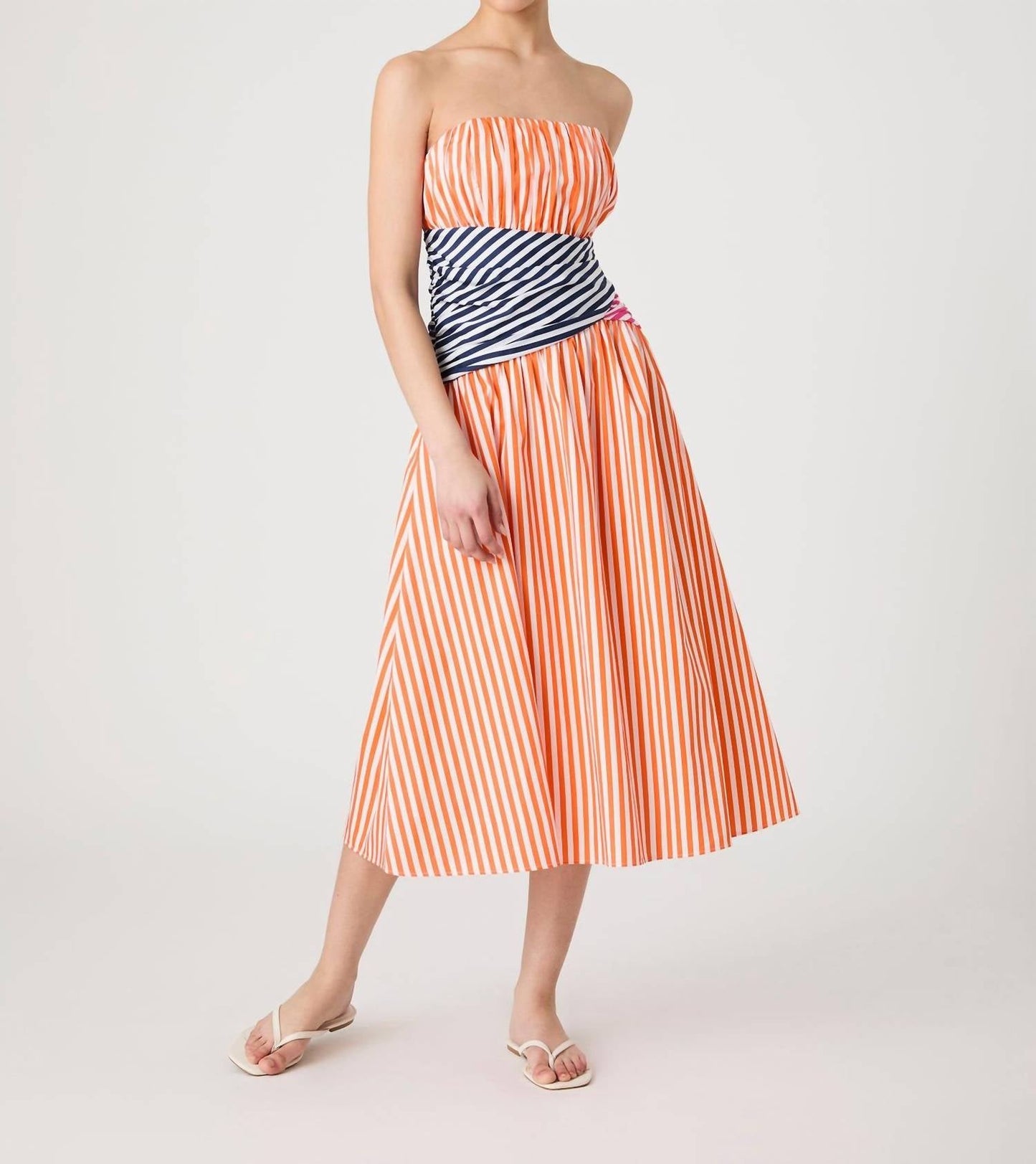 French Connection - Alexis Stripe Strapless Midi Dress