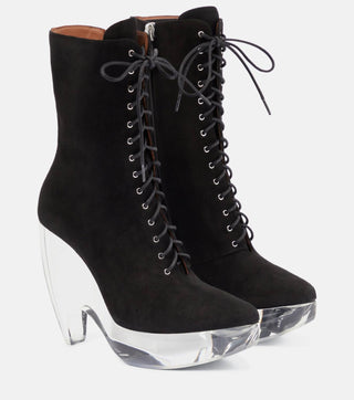 Alaia - Bota plataforma de camurça com cadarço e sola de plexiglas usada