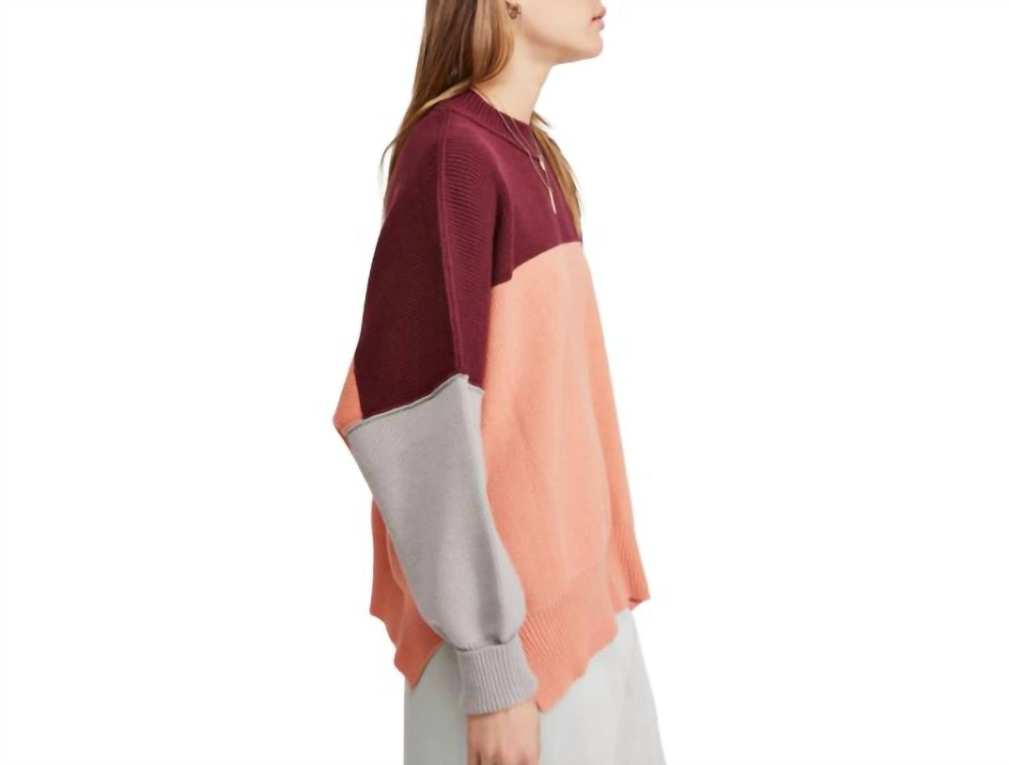 Free People - Easy Street Peach Combo Oversized Sweater Cotton