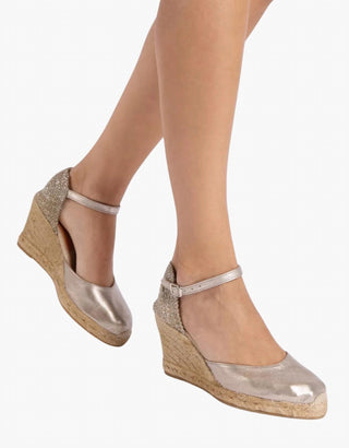 Penelope Chilvers - Women's High Mary Jane Metallic Leather Espadrilles