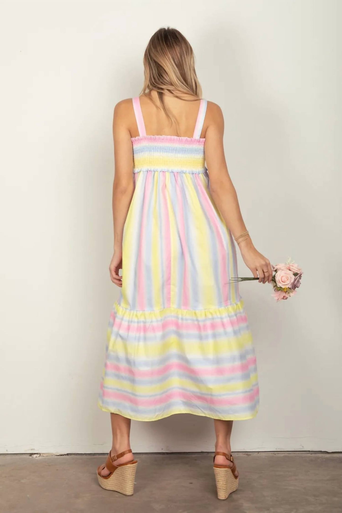 Trendsi - Very J Striped Woven Smocked Midi Cami Dress