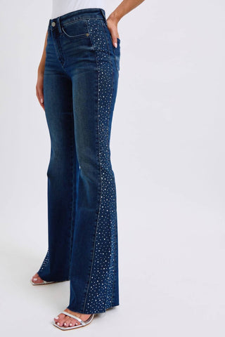 Judy Blue - Rhinestone Side Panel Detail Flare Jeans