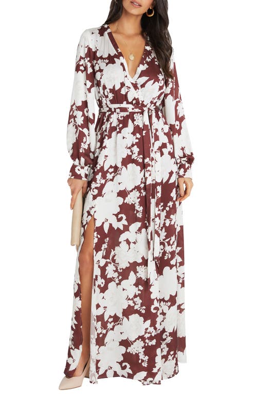 Floral Print Long Sleeve Maxi Dress in Taupe Brown