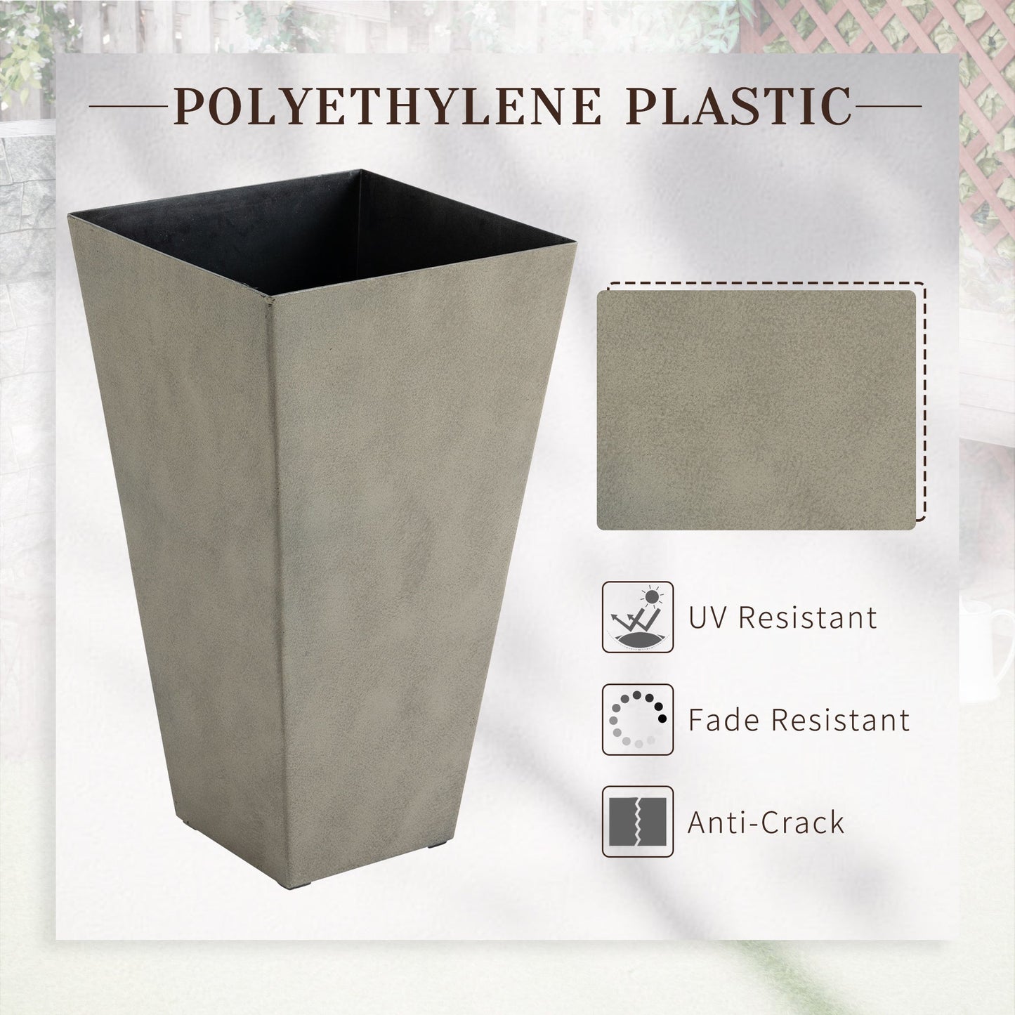 Outsunny Set of 3 Tall Planters with Drainage Hole, Gray