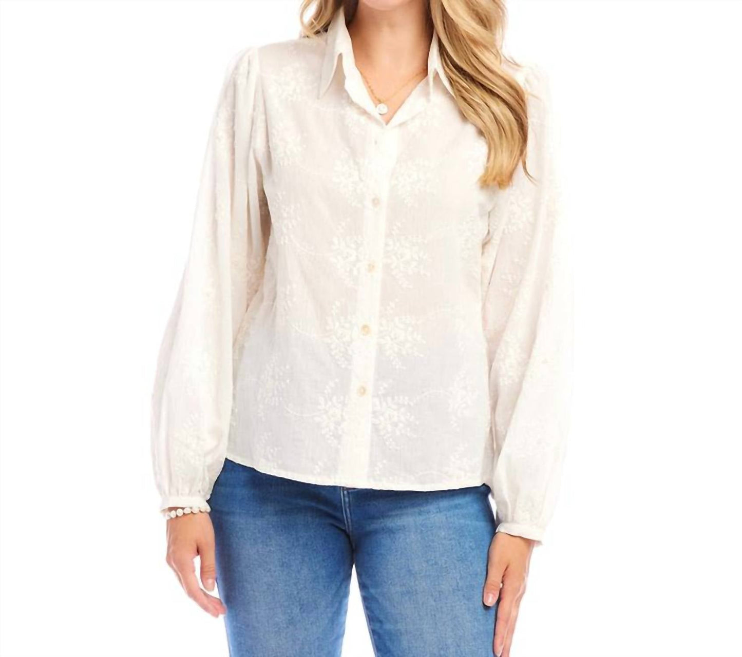 Karen Kane - Embellished Puff Sleeve Shirt Top