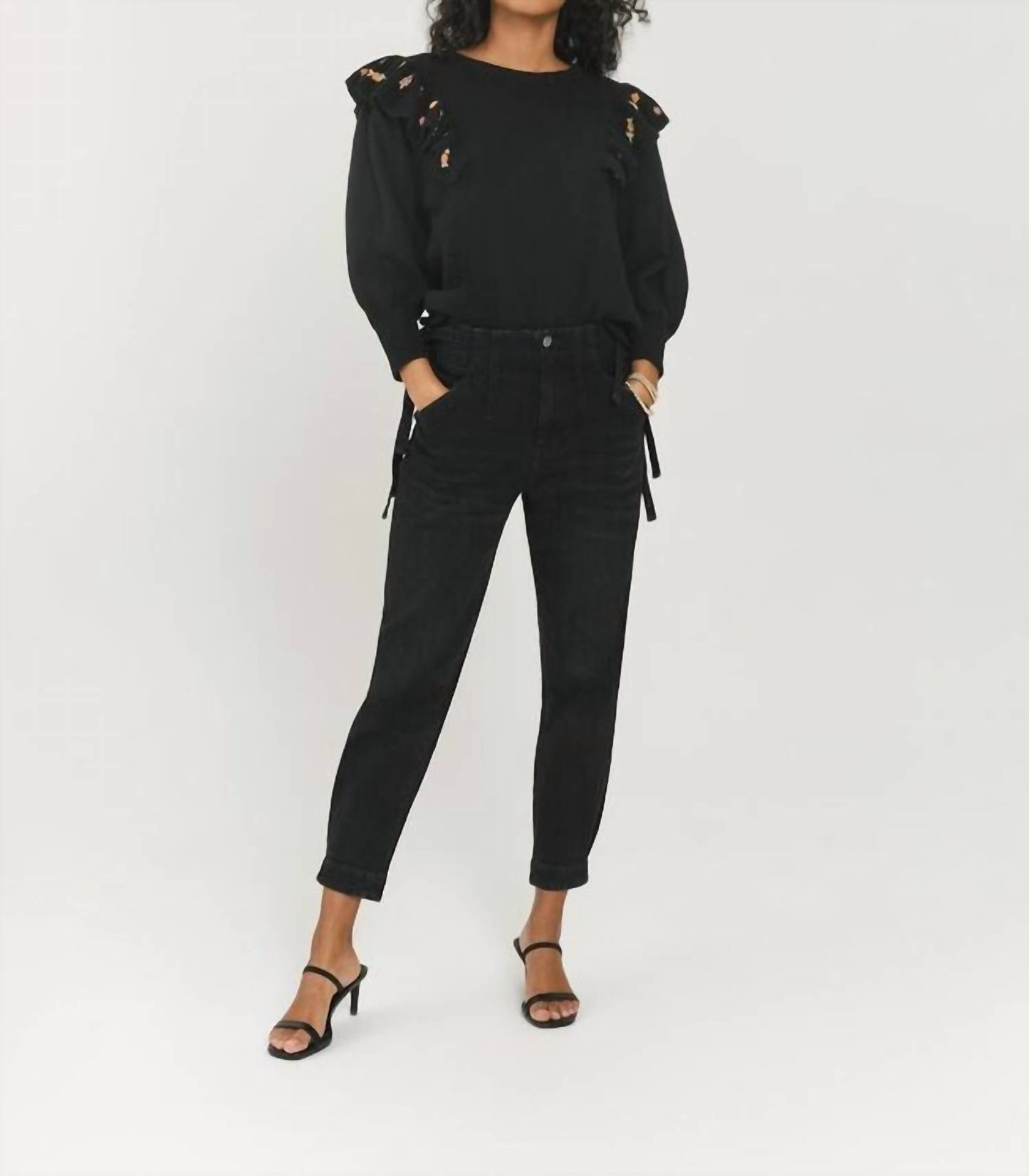 Something Navy - LOUISE EMBROIDERED RUFFLE SWEATER