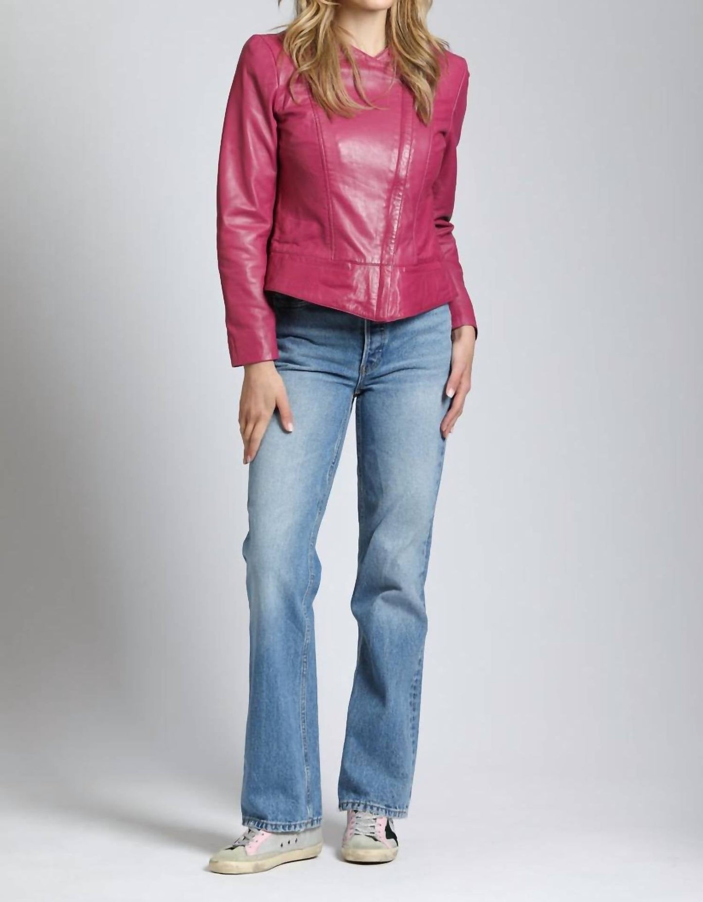 11 Uptown - Collarless Lamb Leather Zip Up Jacket