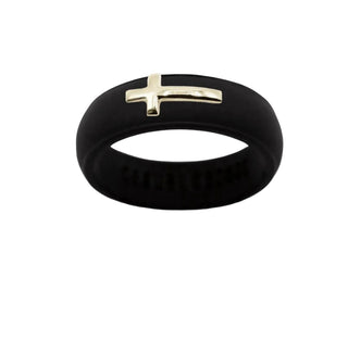 Casual Carats - Anel de silicone com cruz lateral em ouro 14k