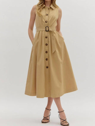 Entro - Belted Pleated Skirt & Pockets Dress