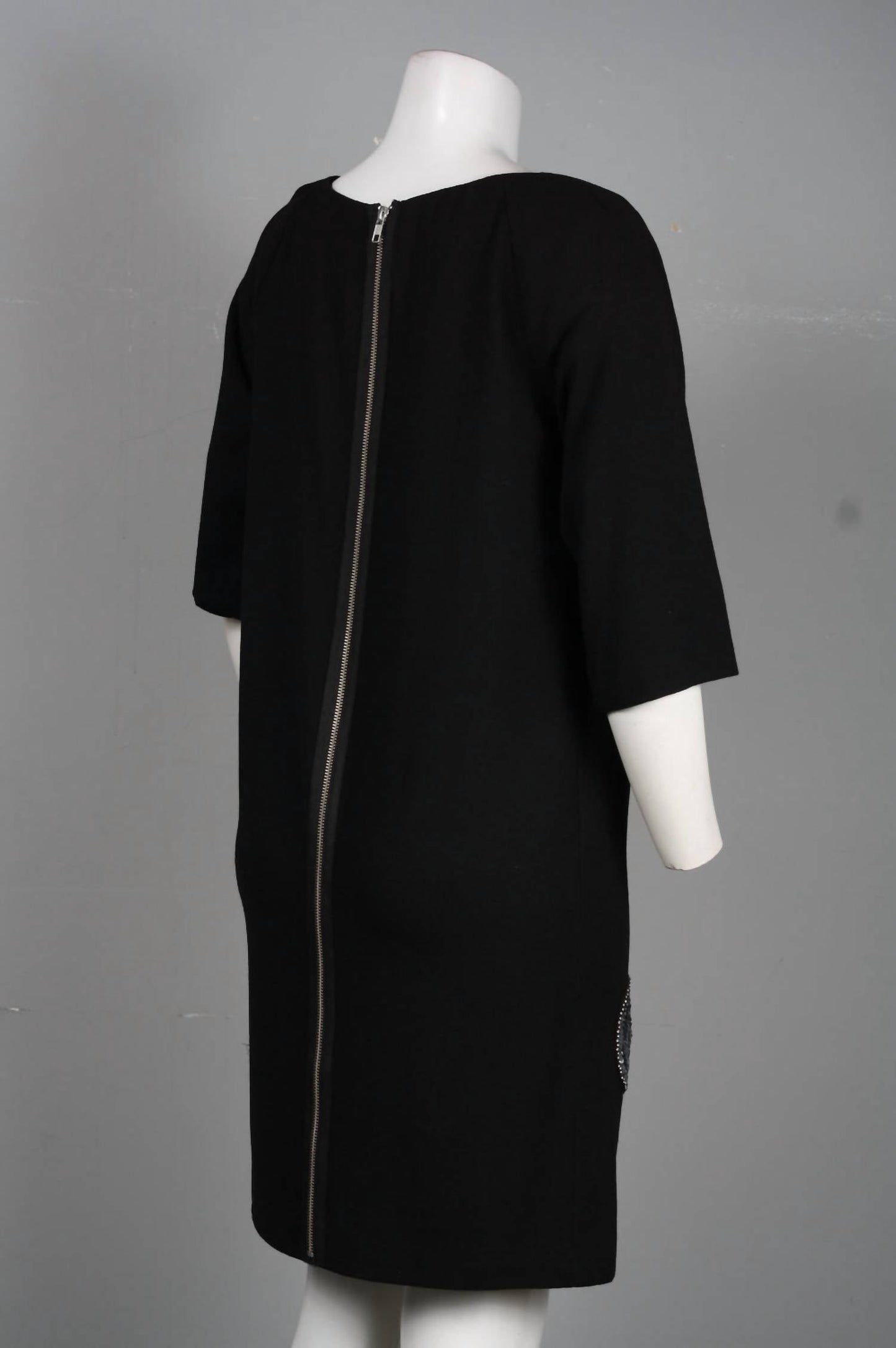 Theia - Elbow Sleeve Embellished Bottom Detail Wool Blend Dress