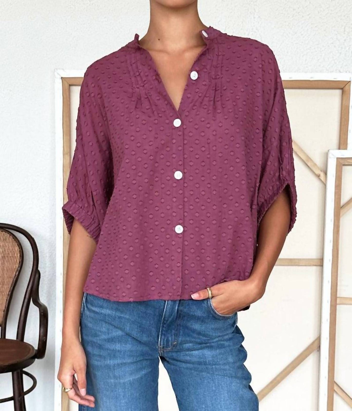 Emerson Fry - Mandarin Collar One Size Top