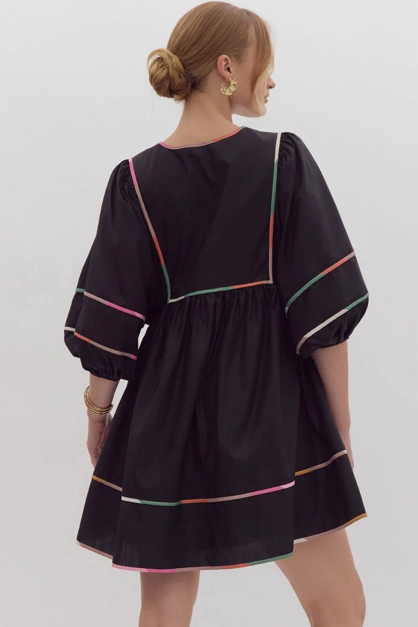 Entro - Solid Split V-neck Mini Dress