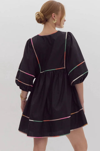 Entro - Solid Split V-neck Mini Dress